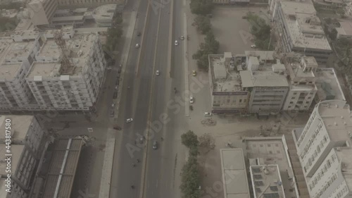 Top Aerial view of Main Clifton Road in Karachi - Moving Forward - Flat Slog  photo