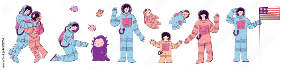 Space astronaut family. Space travel, mission to Mars, tourism, colonization of Mars.