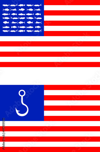 Fishing. USA flag. Combination of fishing symbols with the usa flag.