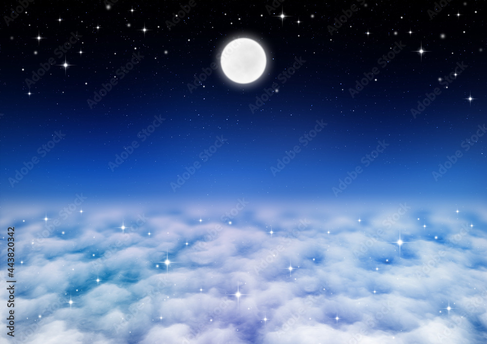 Fototapeta premium 満月と星空と雲海（青紫色）
