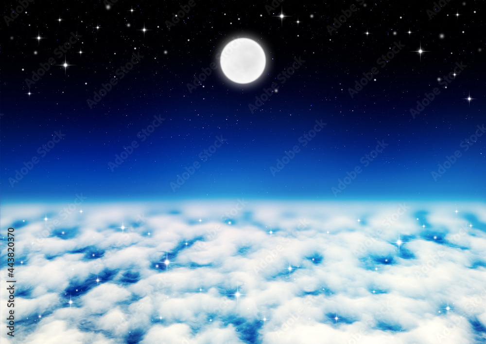 満月と星空と雲海（青と水色）