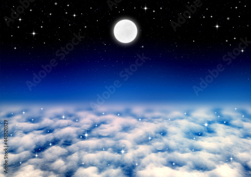 満月と星空と雲海（青） © YX2K