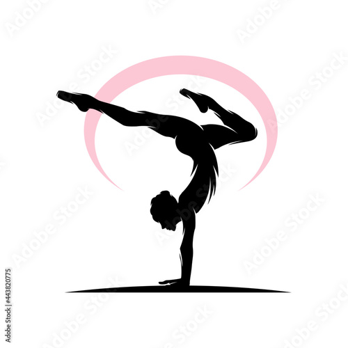 Fitness Gymnastic Logo Silhouette Sportswoman Vector
