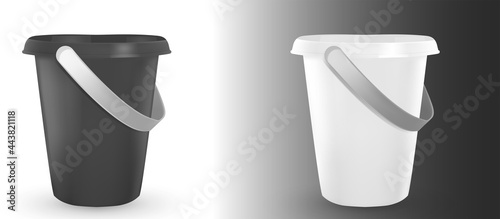 Shovel and bucket , Set of buckets and dustpan. Colorful children toys isolated on white background. Set of equipment for children sensory, motor skills games.