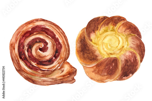 Bakery products set. Watercolor illustrations in 800 dpi. 