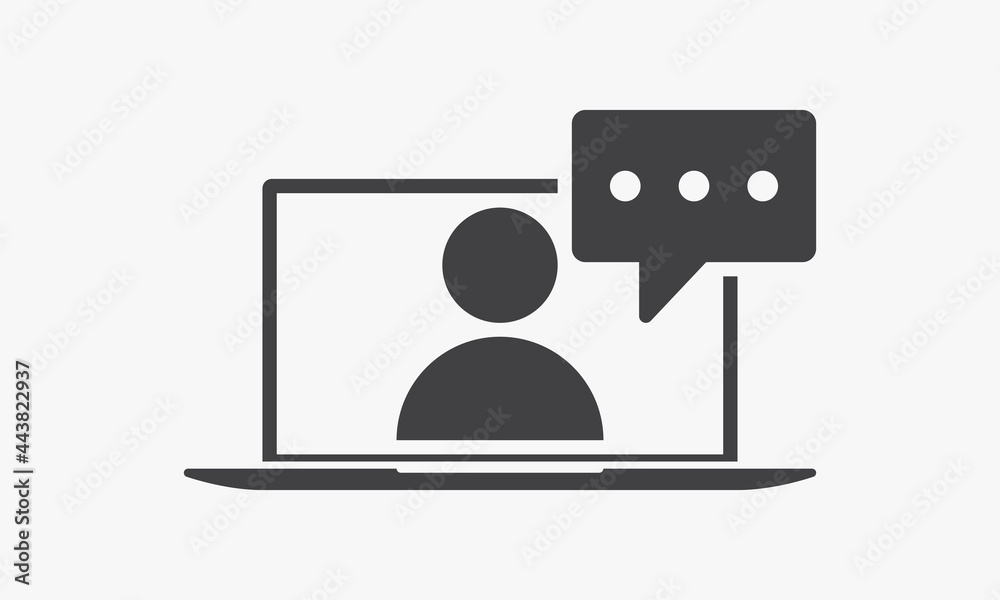 laptop people bubble talk icon vectoron white background. laptop people bubble talk icon vectoron white background.
