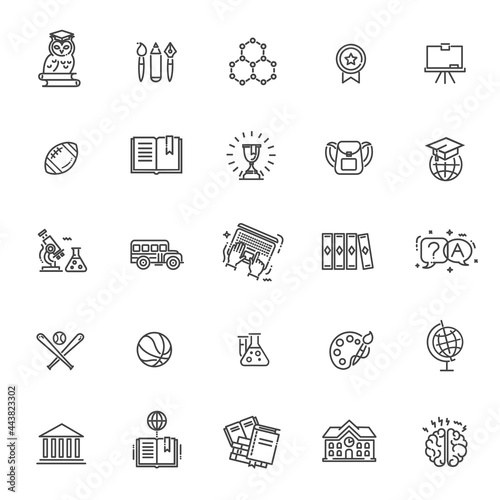 Outline thin vector icon collection. School education