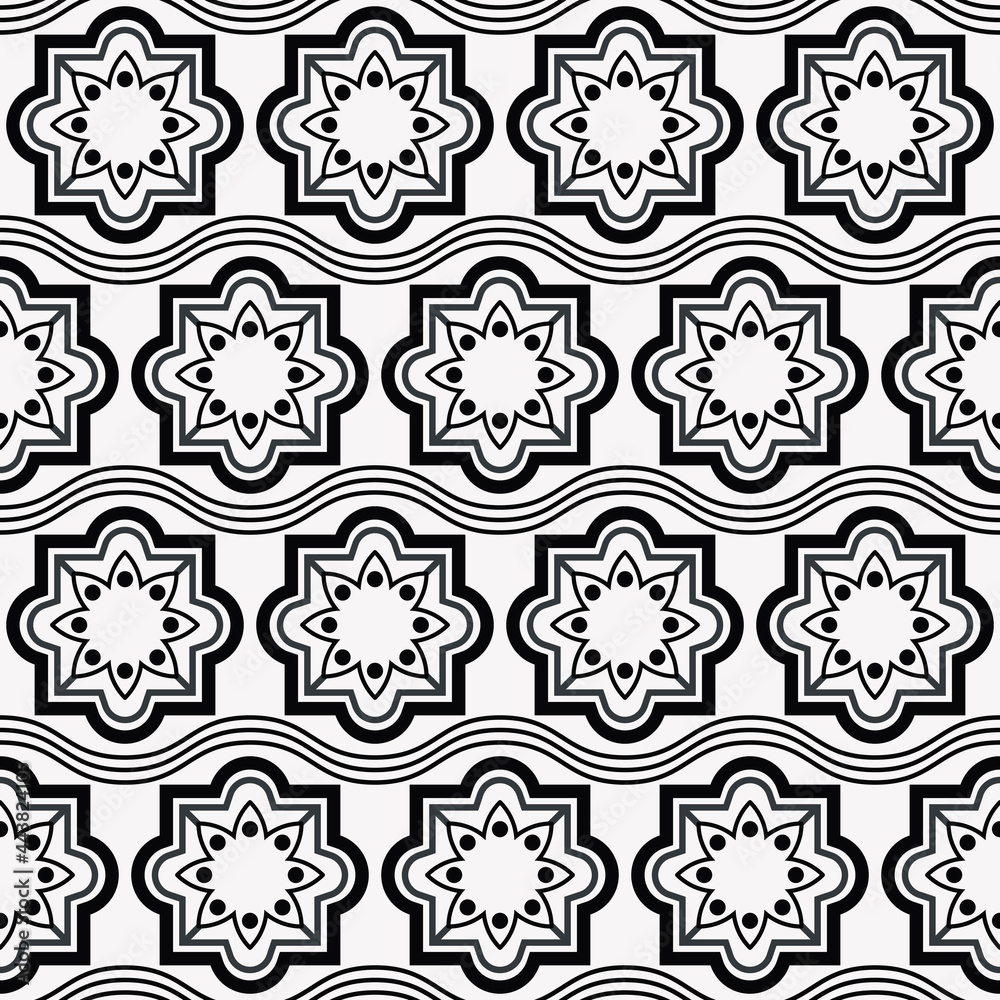 Interesting quadrifolia wallpaper. Vector black shapes sample. Repeated and seamless quadrifolia ornaments.