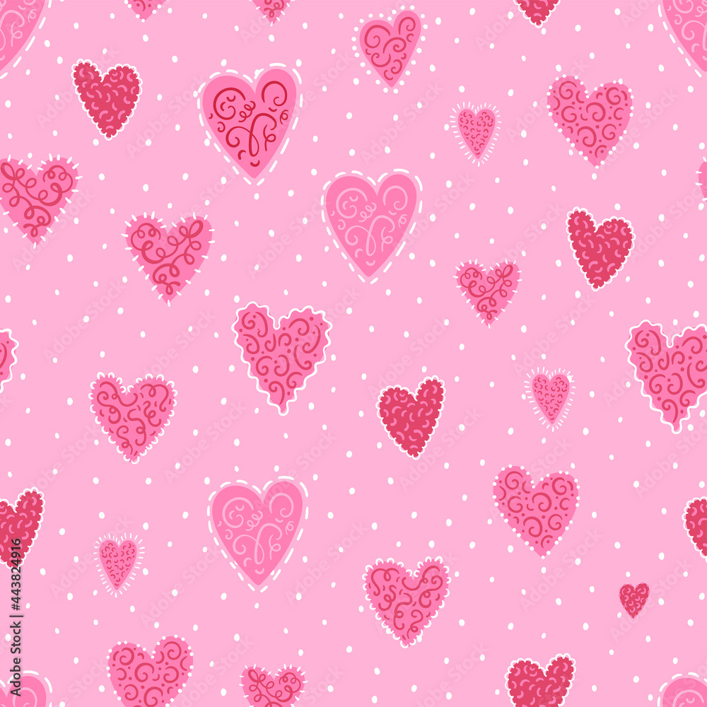 Cute hand drawn hearts seamless pattern, lovely doodle background, great for textiles, banners, wallpapers, wrapping, cloth - vector design