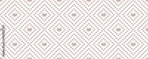 White luxury background with small pearls and rhombuses. Seamless vector illustration. 