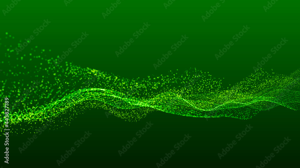 Abstract digital background. Futuristic wave of dots and weave lines. Digital technology. 3d rendering.