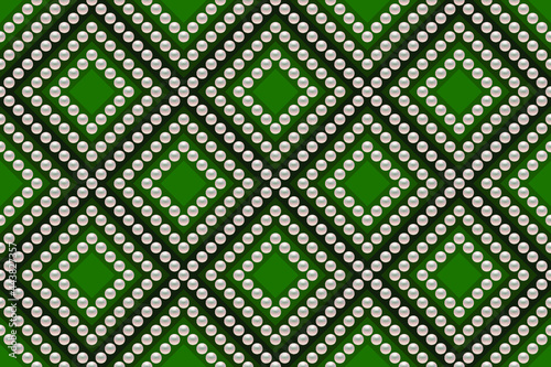 Green luxury background with pearls and rhombuses. Seamless vector illustration. 