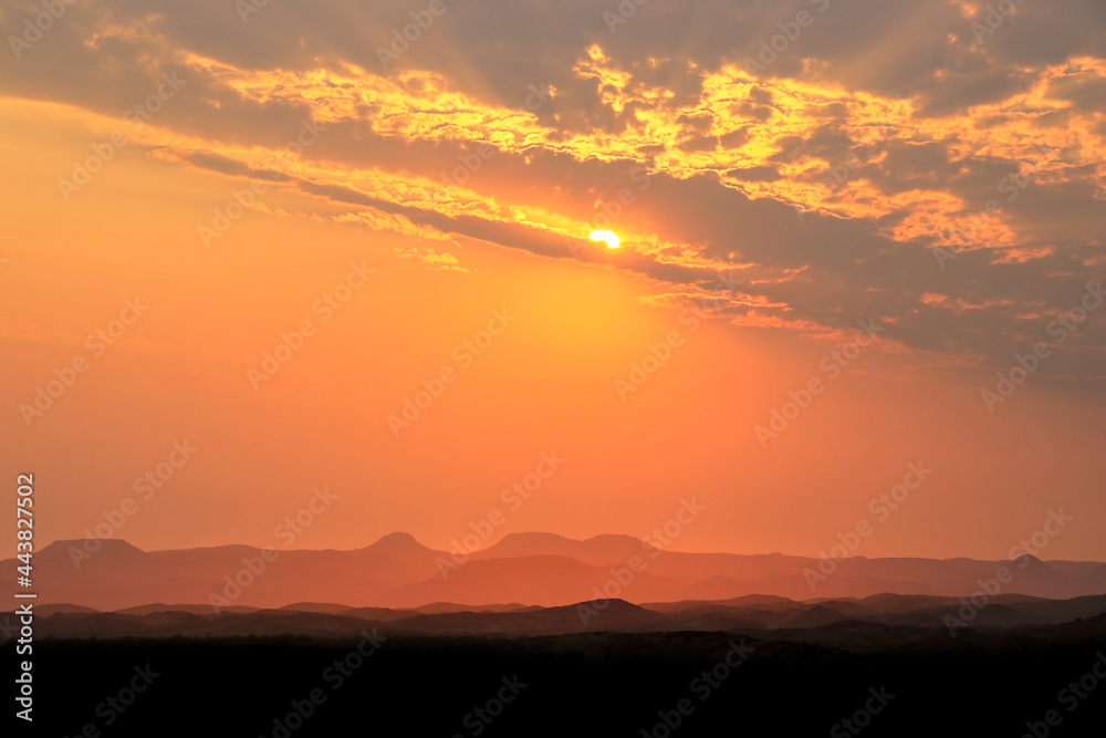 beautiful sunset with orange sky, african sunset views