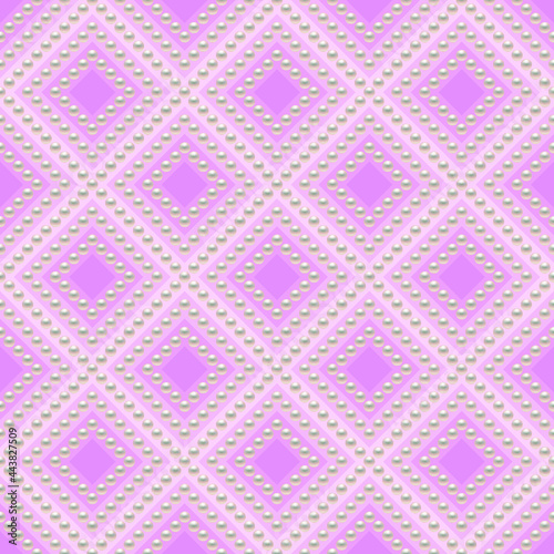 Pink luxury background with pearls and rhombuses. Seamless vector illustration. 