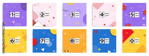 Social media template layout for counting down event post banner feed design in colorful geometric background. © Adi