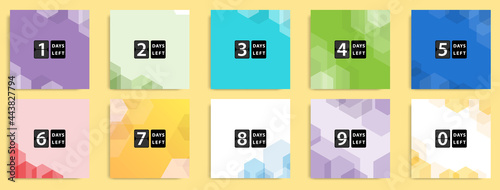 Social media template layout for counting down event post banner feed design in colorful geometric background.