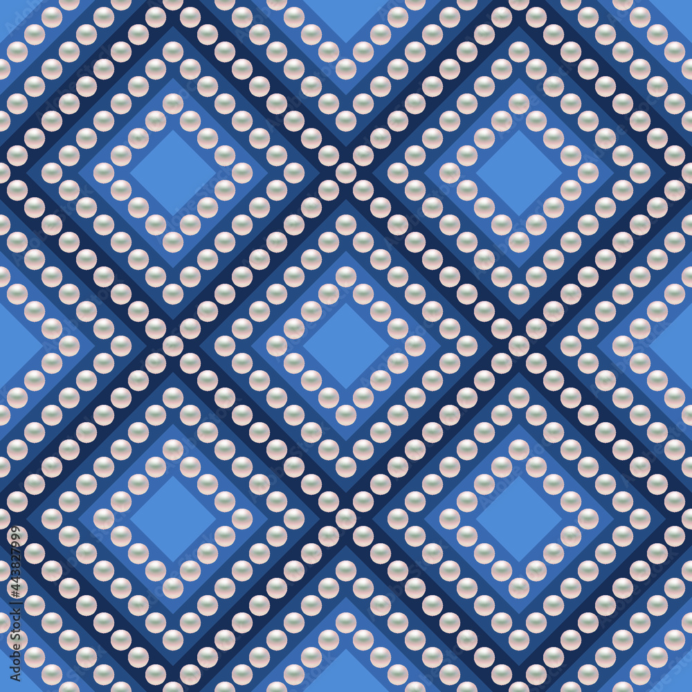 Blue luxury background with small pearls and rhombuses. Seamless vector illustration. Blue luxury background with small pearls and rhombuses. Seamless vector illustration.