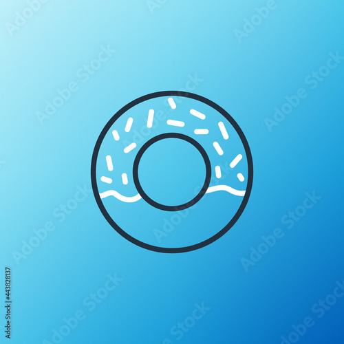Line Donut with sweet glaze icon isolated on blue background. Colorful outline concept. Vector