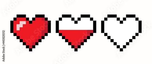 Pixel heart  life bar isolated on white background. Gaming concept. Art 8  bit design. Vector stock