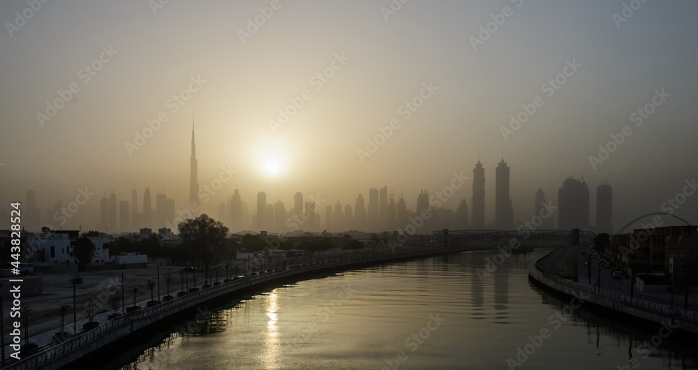 Dubai water canal in sunrise time