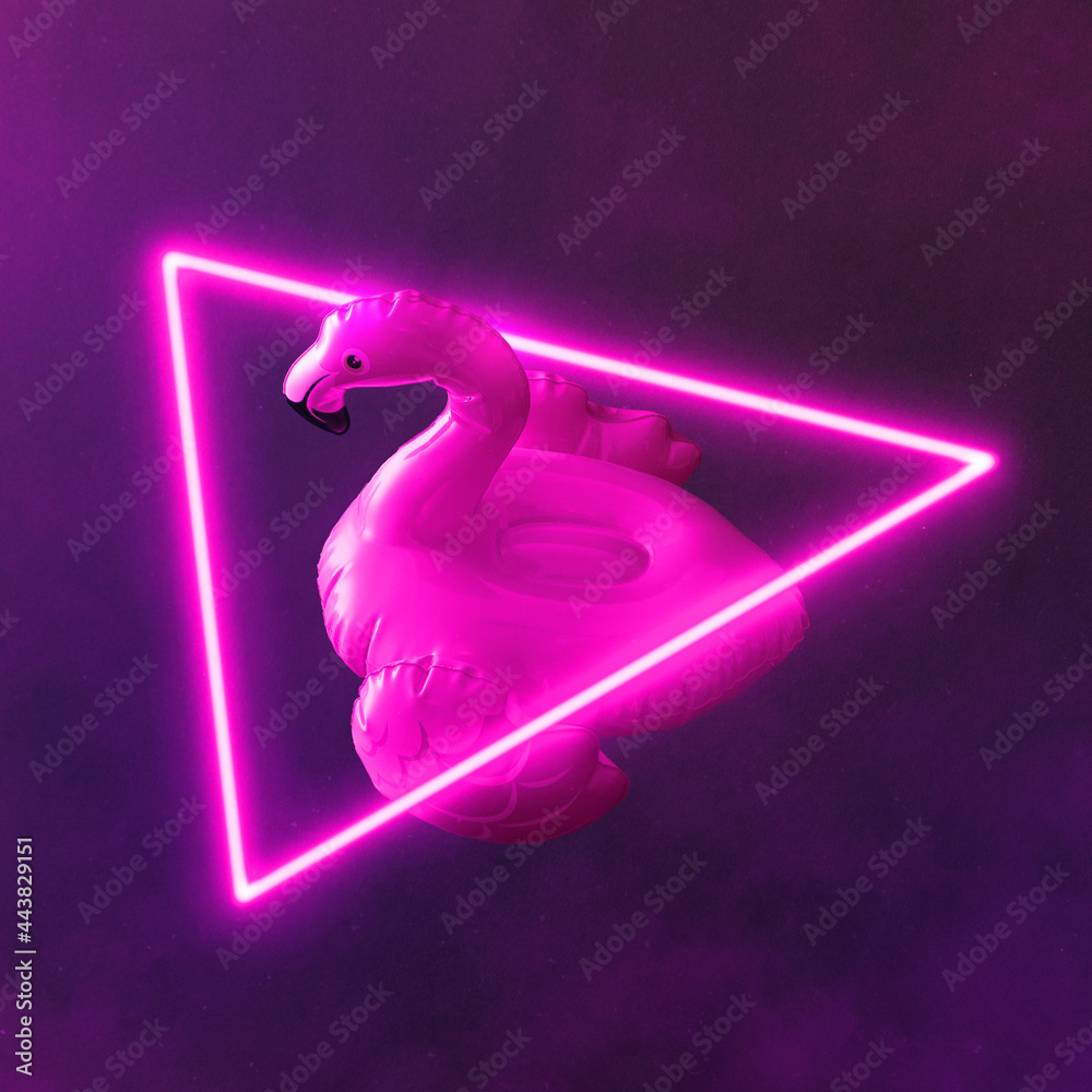 Creative neon color layout. Pink flamingo toy on pastel pink background.  Minimal summer concept. Stock Photo | Adobe Stock