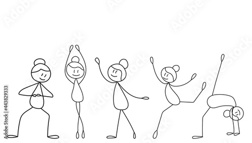 stick figure girl dancing, joy, isolated, vector