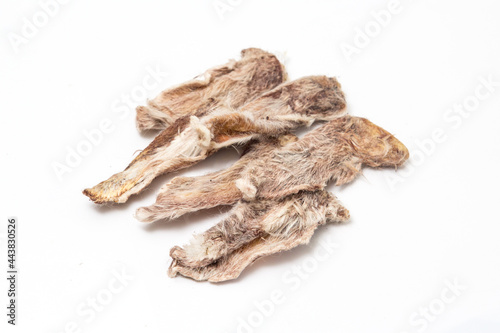 Dried rabbit ears isolated on a white background