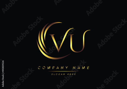 alphabet letters VU monogram logo, gold color elegant classical photo