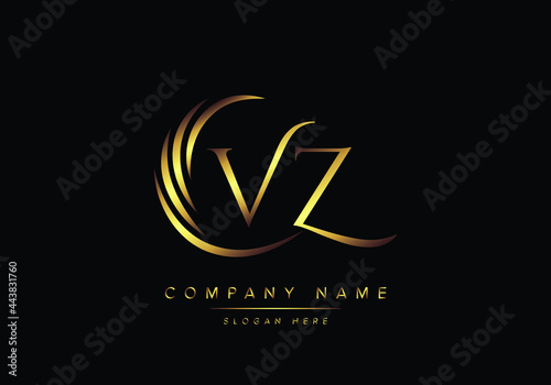 alphabet letters VZ monogram logo, gold color elegant classical