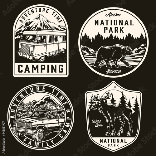 Summer recreation vintage monochrome labels