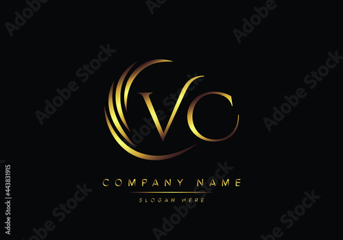 alphabet letters VC monogram logo, gold color elegant classical