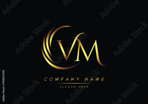 alphabet letters VM monogram logo, gold color elegant classical