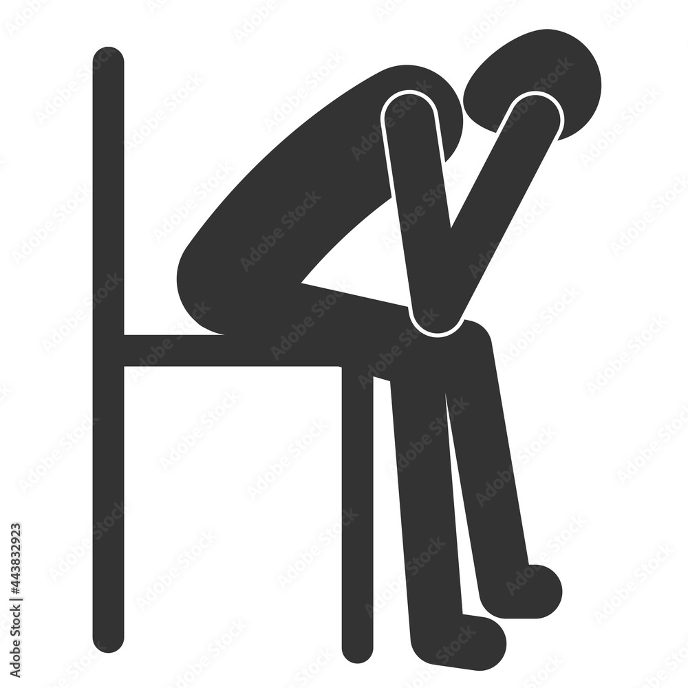 Depression icon. Vector loneliness clipart. Black silhouette of a tired ...