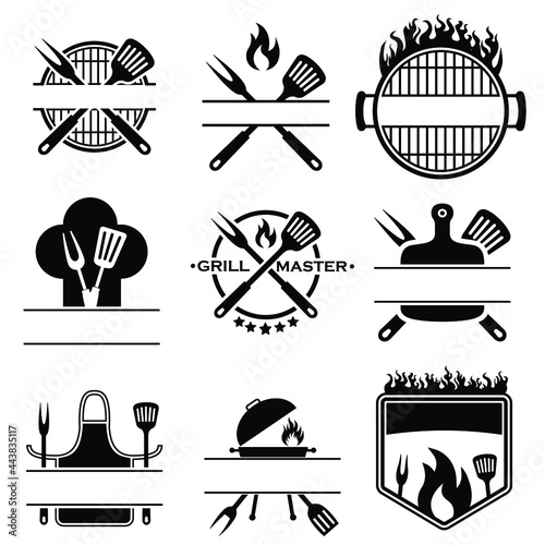 Grill master icon vector set. BBQ illustration sign collection. Grill menu symbol or logo. photo