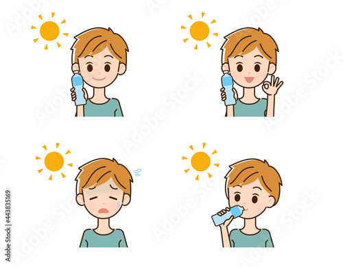 熱中症対策をする男性のイラスト