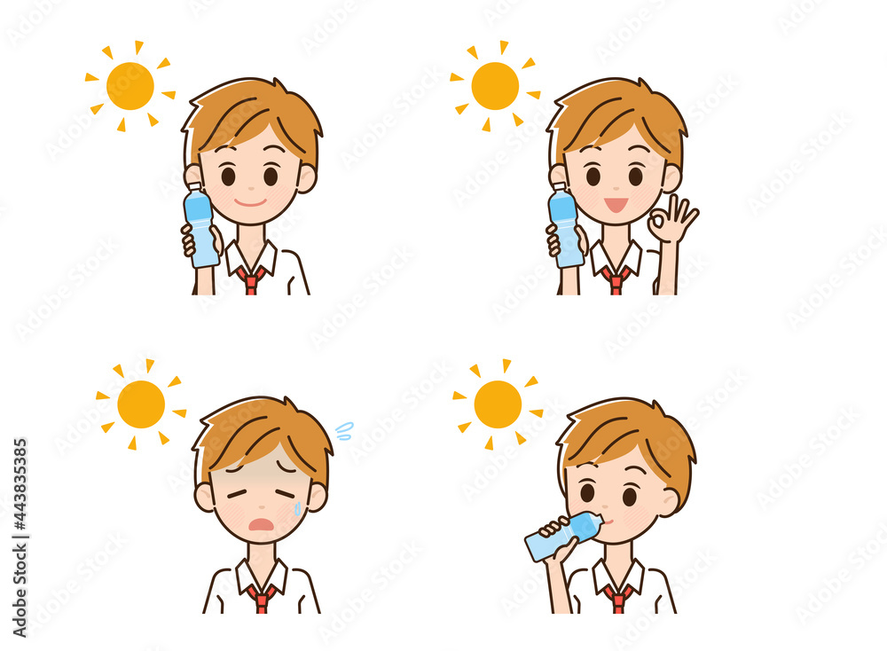 熱中症対策をする男性のイラスト