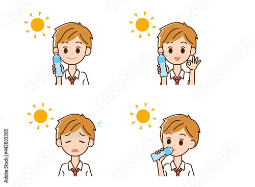熱中症対策をする男性のイラスト