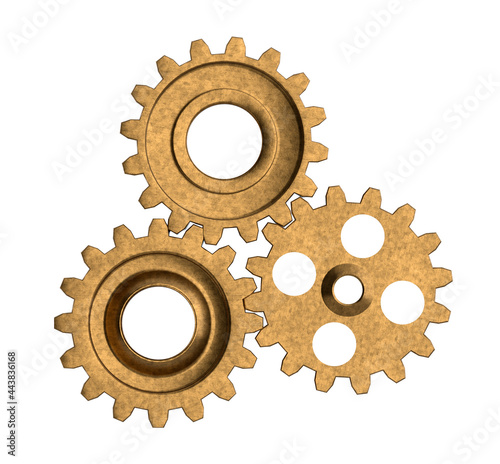 Isolated gears and gear mechanisms. The concept of high-tech digital technologies and engineering. 3D Render
