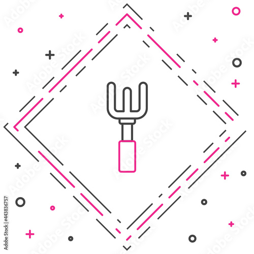 Line Garden rake icon isolated on white background. Tool for horticulture, agriculture, farming. Ground cultivator. Housekeeping equipment. Colorful outline concept. Vector