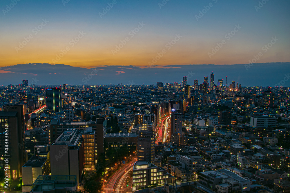 夕暮れとオレンジに染まる東京の夜景