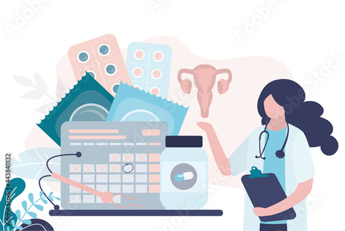 Doctor talks about different types of contraception. Concept of sexual health and gynecology