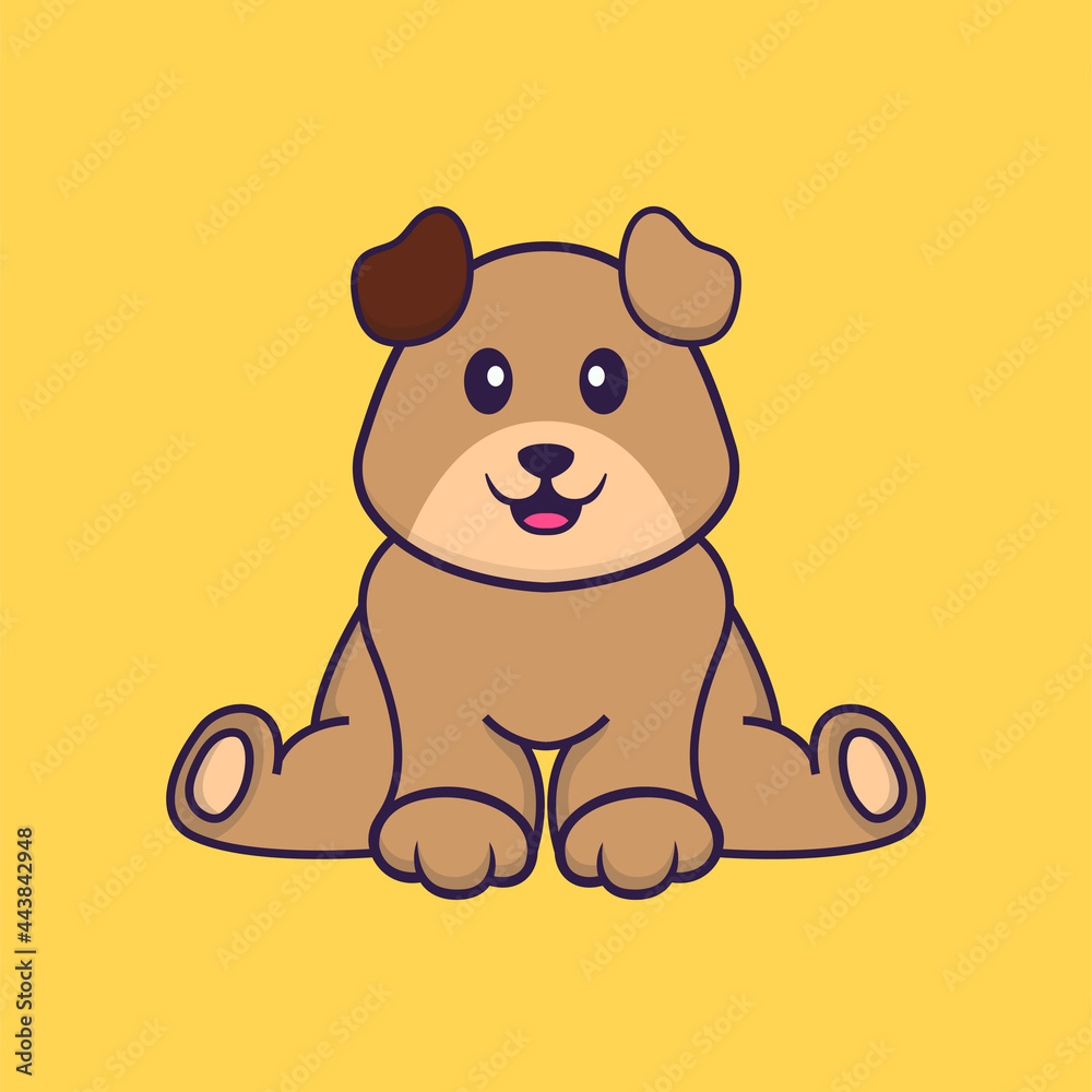 Cute dog is sitting. Animal cartoon concept isolated. Can used for t-shirt, greeting card, invitation card or mascot. Flat Cartoon Style Cute dog is sitting. Animal cartoon concept isolated. Can used for t-shirt, greeting card, invitation card or mascot. Flat Cartoon Style