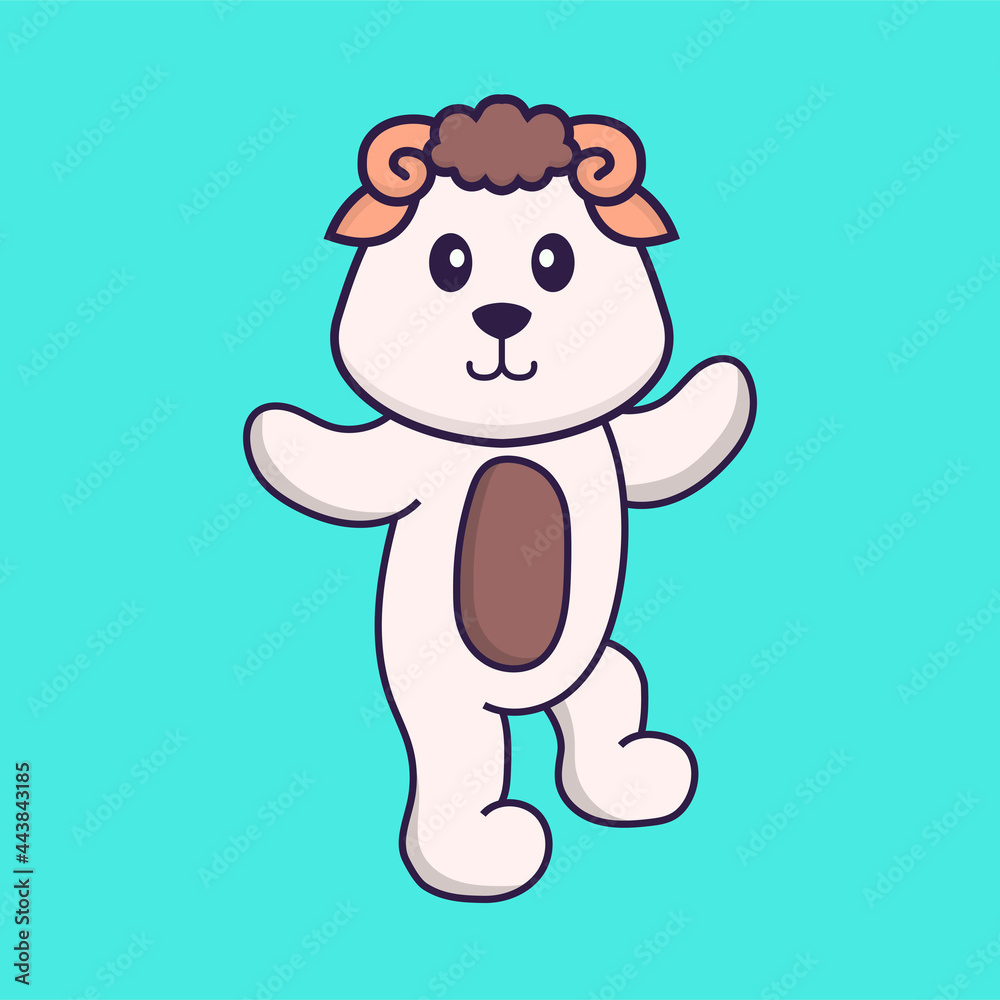 Cute sheep is dancing. Animal cartoon concept isolated. Can used for t-shirt, greeting card, invitation card or mascot. Flat Cartoon Style Cute sheep is dancing. Animal cartoon concept isolated. Can used for t-shirt, greeting card, invitation card or mascot. Flat Cartoon Style