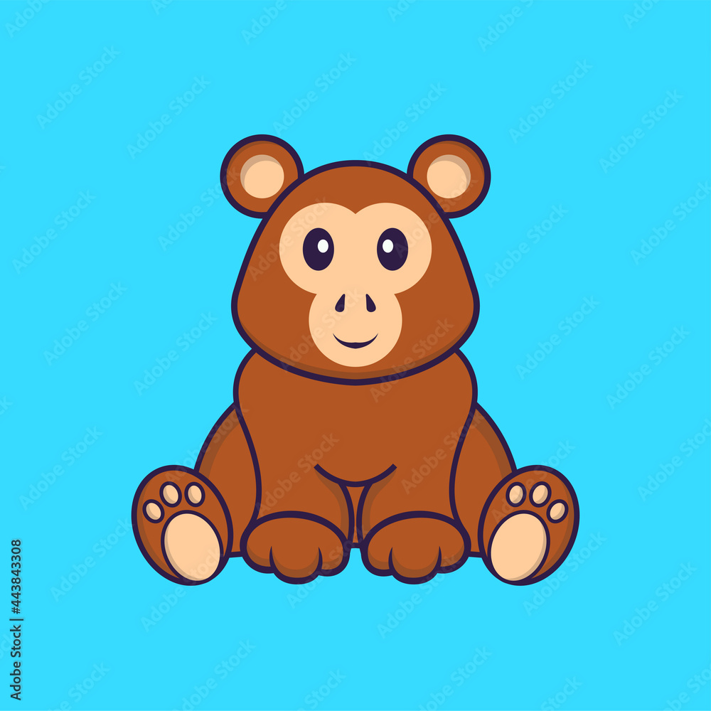 Cute monkey is sitting. Animal cartoon concept isolated. Can used for t-shirt, greeting card, invitation card or mascot. Flat Cartoon Style Cute monkey is sitting. Animal cartoon concept isolated. Can used for t-shirt, greeting card, invitation card or mascot. Flat Cartoon Style
