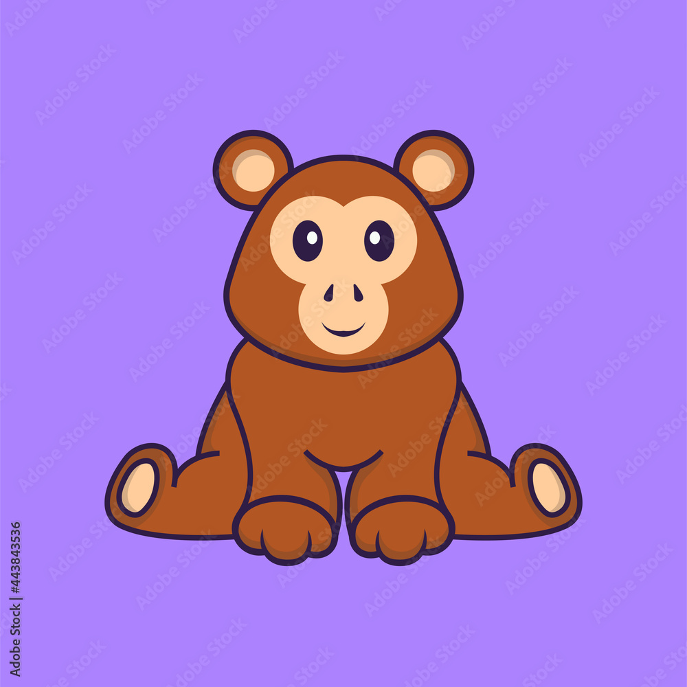 Cute monkey is sitting. Animal cartoon concept isolated. Can used for t-shirt, greeting card, invitation card or mascot. Flat Cartoon Style Cute monkey is sitting. Animal cartoon concept isolated. Can used for t-shirt, greeting card, invitation card or mascot. Flat Cartoon Style
