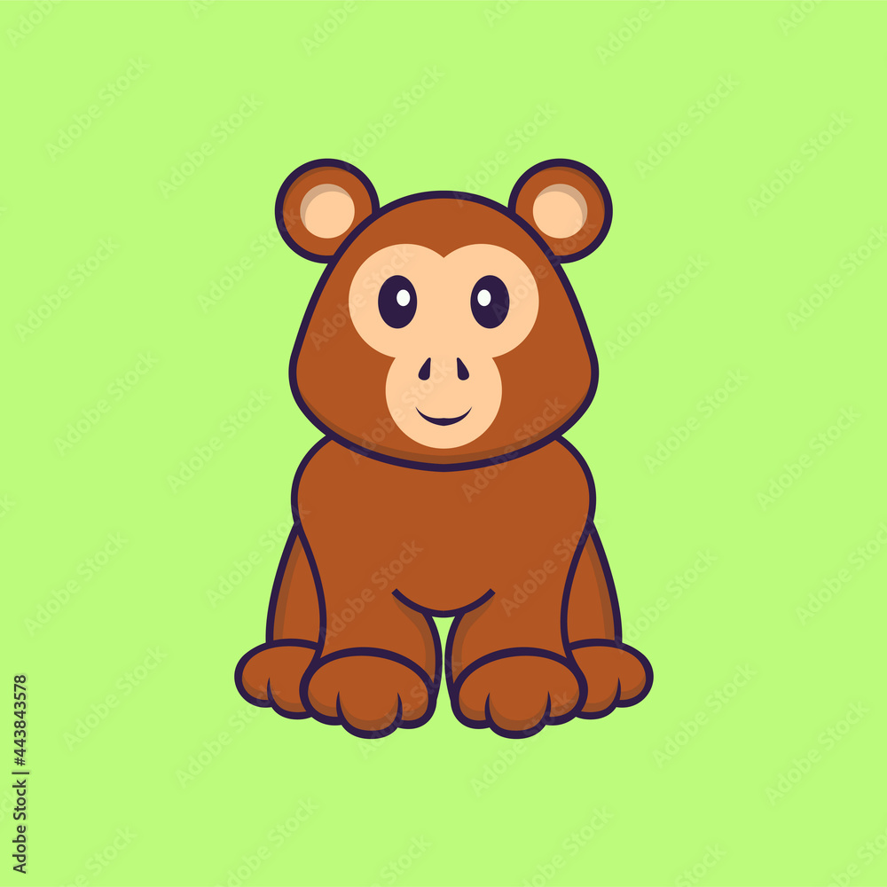 Fototapeta premium Cute monkey is sitting. Animal cartoon concept isolated. Can used for t-shirt, greeting card, invitation card or mascot. Flat Cartoon Style