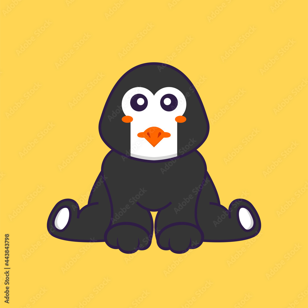 Obraz premium Cute penguin is sitting. Animal cartoon concept isolated. Can used for t-shirt, greeting card, invitation card or mascot. Flat Cartoon Style