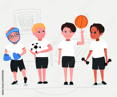 Vector cartoon Illustration Of boys Making Sport