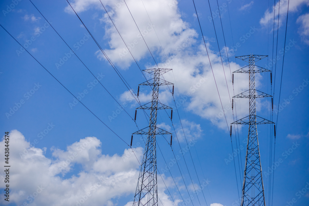 Close-up view of the electricity pole, which is used to transport energy to various cities, in the industry or in lighting.