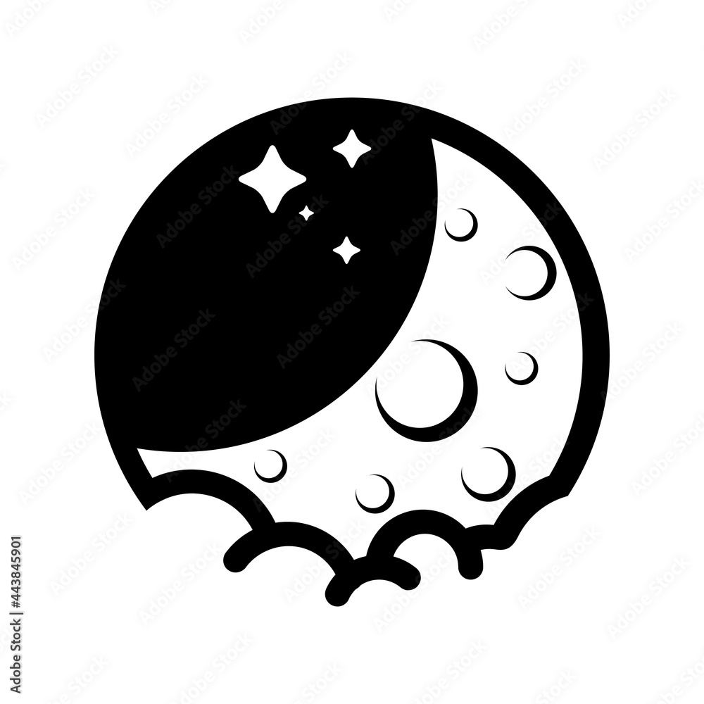crescent moon and clouds with stars. circle icon for night and sleep, moon logo concept. crescent moon and clouds with stars. circle icon for night and sleep, moon logo concept.